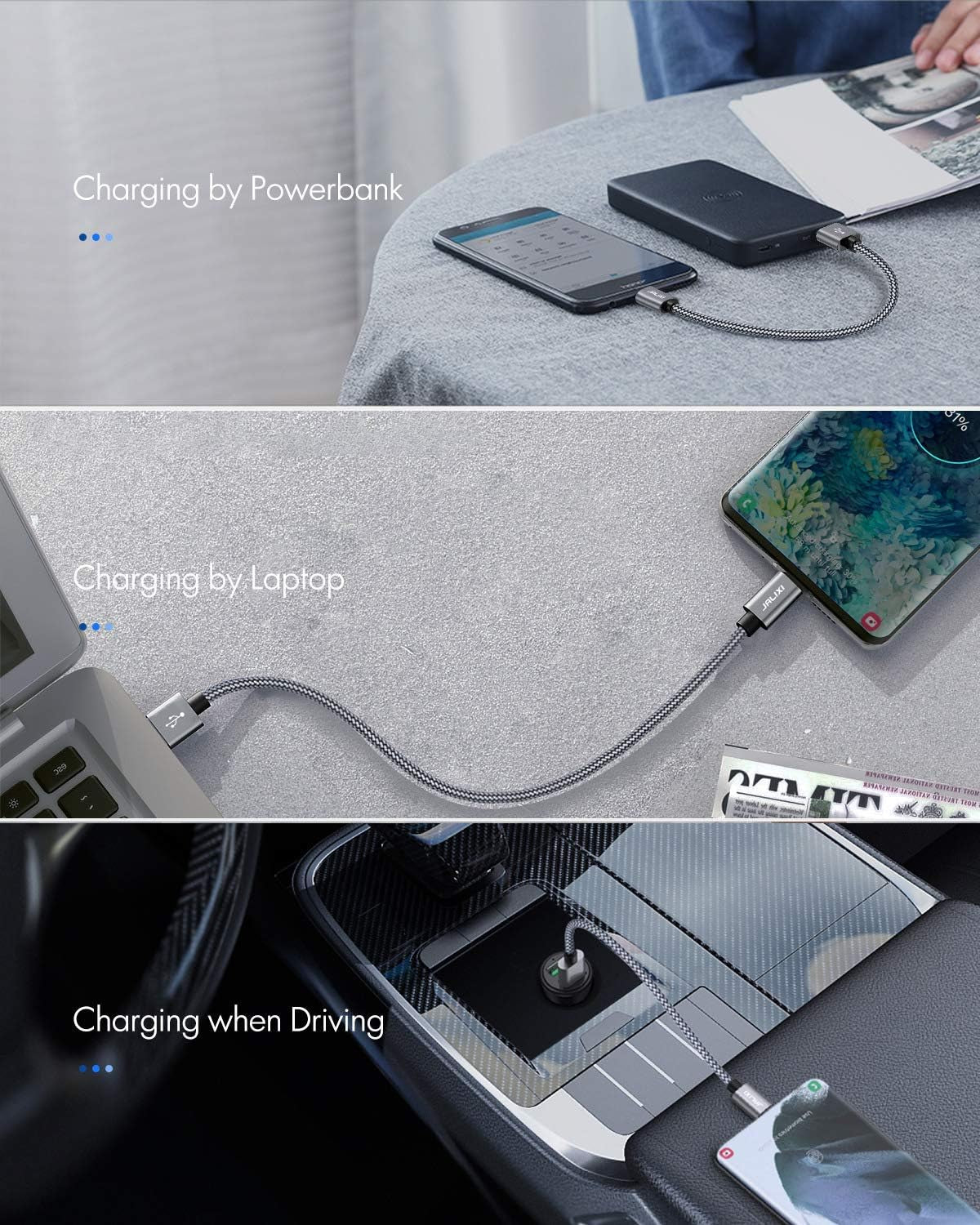 Short USB C Cable 1Ft, 1 Foot USB to USB C Cable Fast Charging for Iphone 15 Pro Max, Samsung Galaxy S24 S23 S21 S20 Ultra S10, A55 A35 A25 A15, Pixel, Powerbank